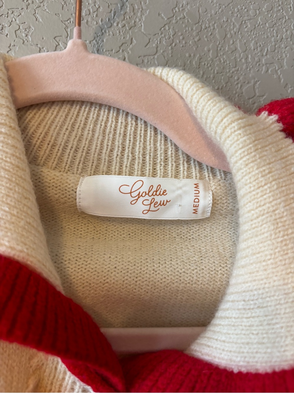 Goldie Cream Knit Cardigan with Red Trim and Strawberry Buttons - Picture 5 of 5